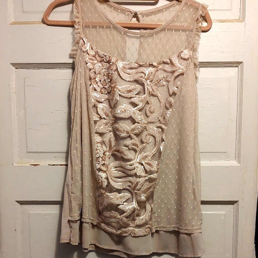 Maurices Cream Embroidered Tank Top